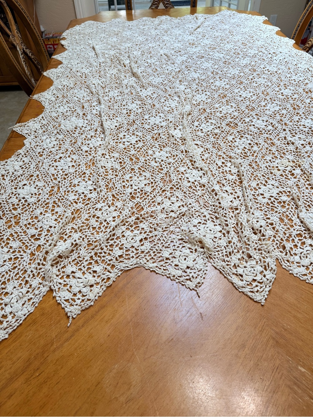 Antique boho Crocheted Lace Table Runner in Cream - Decorative Home Accent